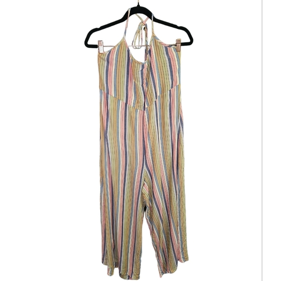 O’Neill romper Large, Striped, Wide Leg Jumpsuit Halter, Boho, Cottagecore - Picture 4 of 9
